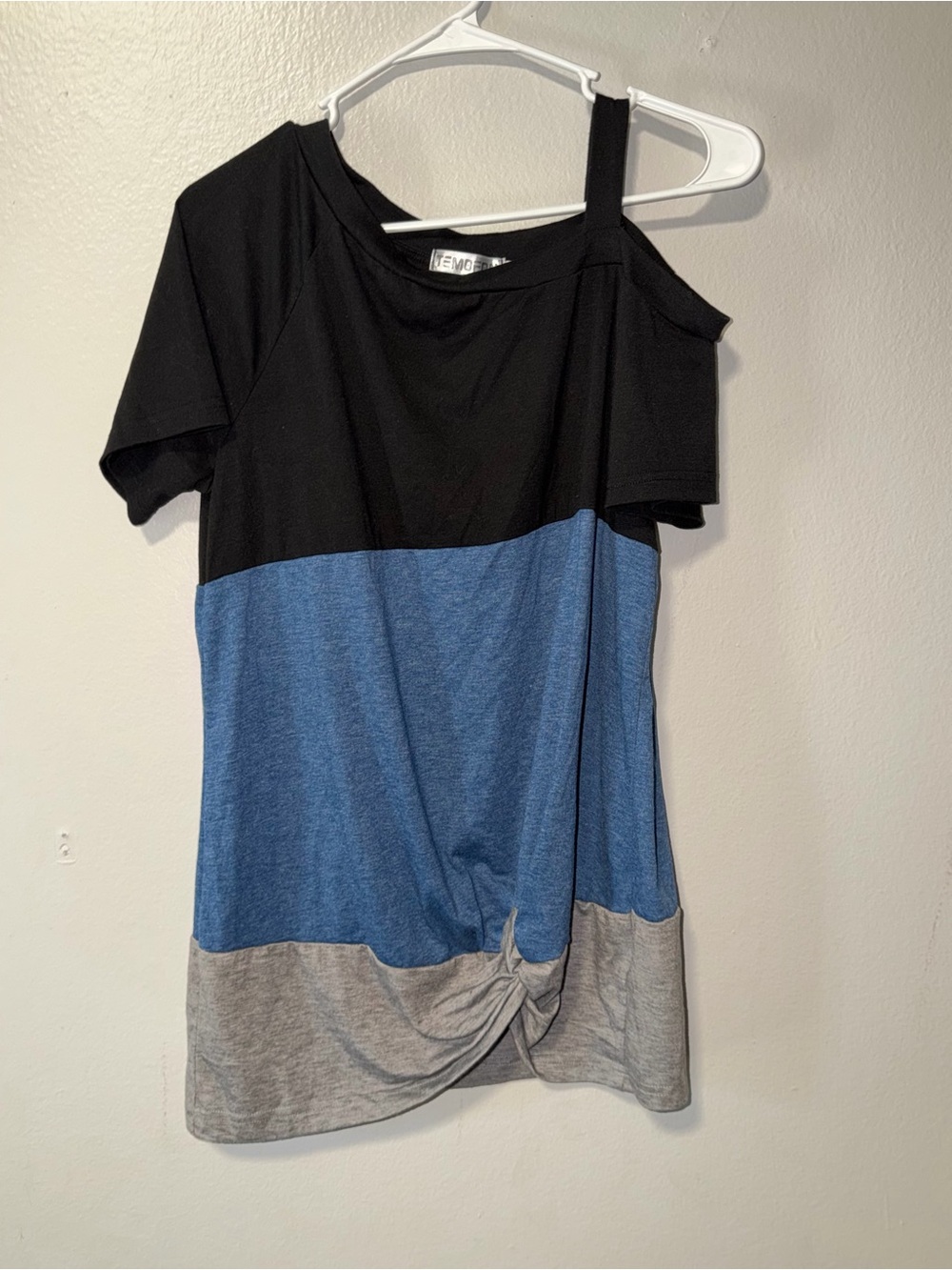 Women’s Colorblock One-Shoulder Top - Black, Blue & Gray